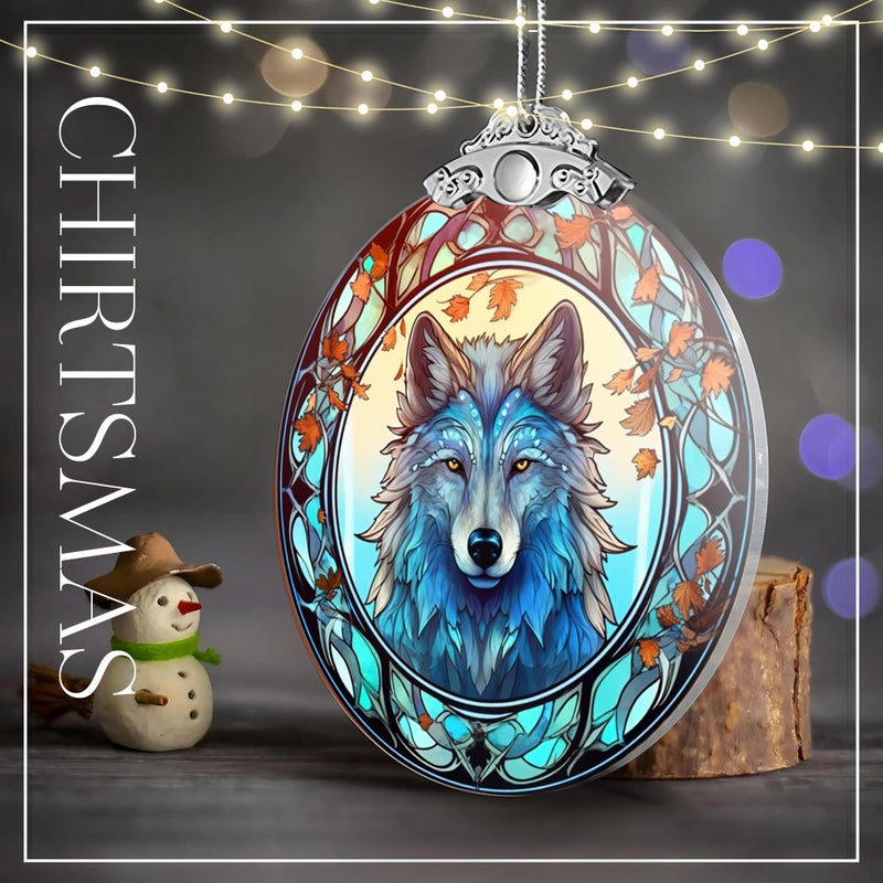 Sensemory Dog Ornaments for Christmas Tree, Dog Ornament, Big 4 Inch Acrylic Hanging Art, Tree Ornaments, Holiday Decoration, Car Interior Accent, 2025 Christmas Ornament (Mystic Wolf) - Image 2